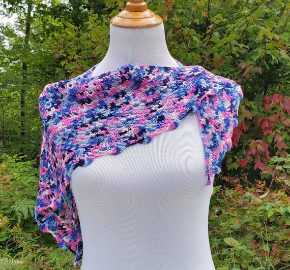 Pink and blue lace shawlette, lightweight openwork lace shawl, crochet lace shawl, bridal fashion, bridal fashion, bridesmaids wrap