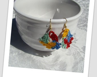 Primary colors bold crocheted fan earrings