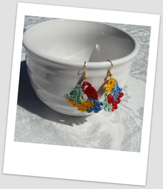 Primary colors bold crocheted fan earrings