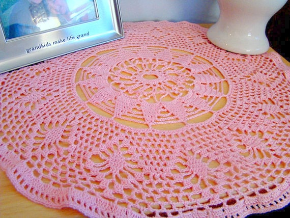 Crochet doily, dresser decor, guest room decor, entryway doily, lace crochet doily, pink crochet doily