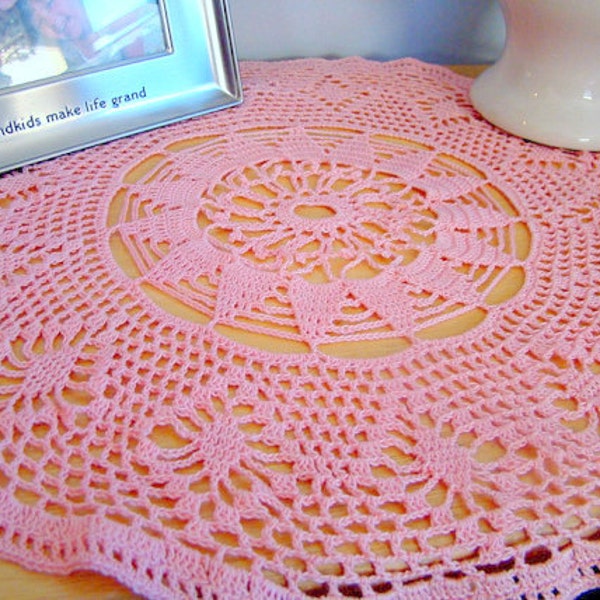 Crochet doily, dresser decor, guest room decor, entryway doily, lace crochet doily, pink crochet doily