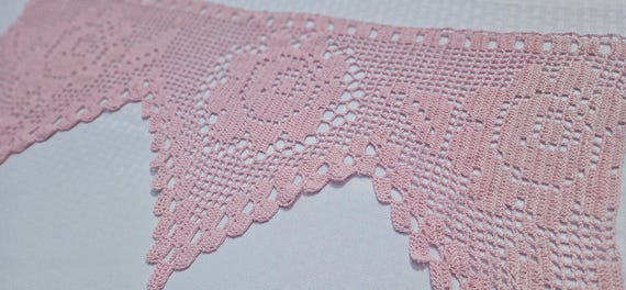 Rose curtain, crochet window valance, crochet curtains, one-of-a-kind curtains, custom made curtains