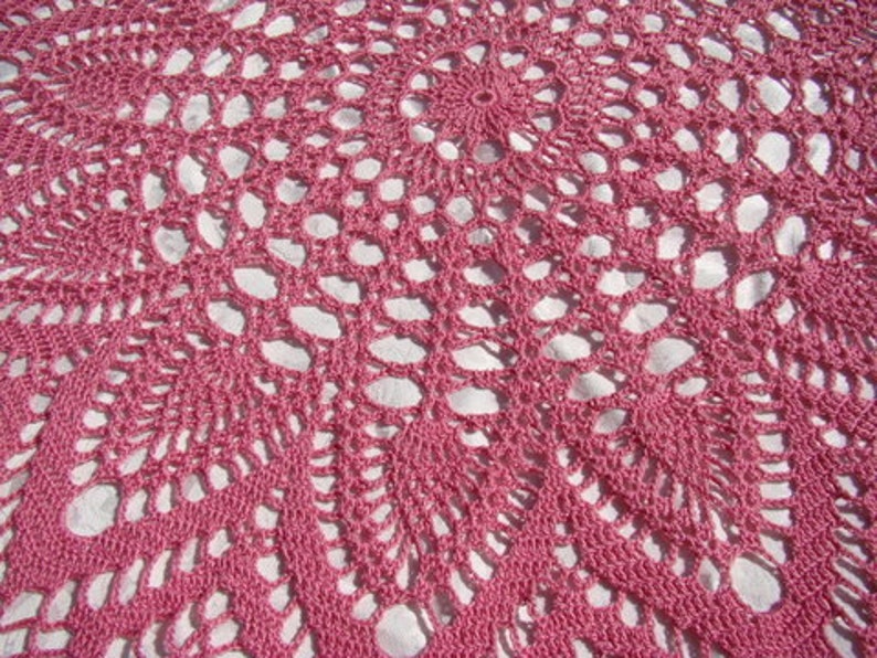 Crochet tablecloth, round tablecloth, handmade dining room table runner, pink tablecloth, crochet doily tablecloth, READY TO SHIP image 5
