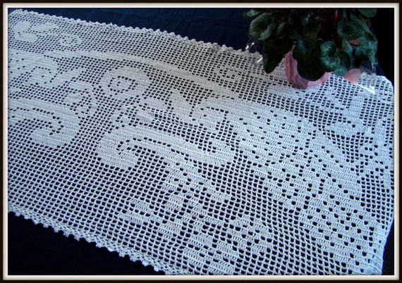 OOAK white table runner, crochet tablecloth, dining room table runner, wedding tablecloth, housewarming white table runner