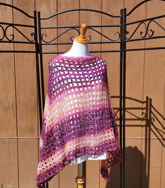 Raspberry cream poncho, beach coverup, summer bridesmaid poncho, country wedding accessory, boho chic 70s poncho, READY TO SHIP