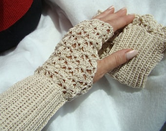Ecru Lace Fingerless Gloves: Crochet Bridal Accessories