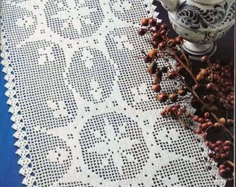 White filet crochet dual spectacular sunbursts table runner - READY TO SHIP