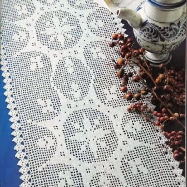 White filet crochet dual spectacular sunbursts table runner - READY TO SHIP