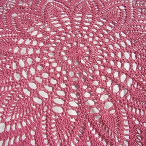 Crochet tablecloth, round tablecloth, handmade dining room table runner, pink tablecloth, crochet doily tablecloth, READY TO SHIP