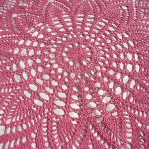 Crochet tablecloth, round tablecloth, handmade dining room table runner, pink tablecloth, crochet doily tablecloth, READY TO SHIP image 1