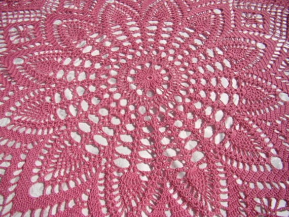 Crochet tablecloth, round tablecloth, handmade dining room table runner, pink tablecloth, crochet doily tablecloth, READY TO SHIP