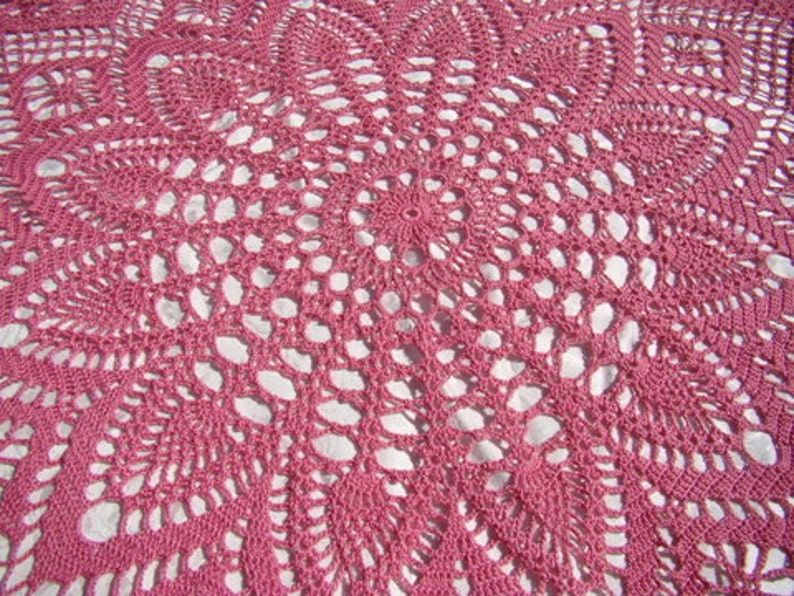 Crochet tablecloth, round tablecloth, handmade dining room table runner, pink tablecloth, crochet doily tablecloth, READY TO SHIP image 1
