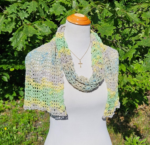 Crochet lace wrap scarf, handmade wrap, summer green scarf, openwork lace crochet scarf, crochet wrap, back to school fashion, gift for her