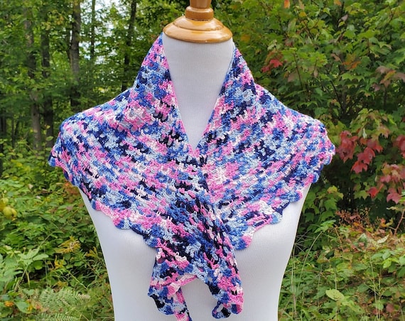 Pink and blue lace shawlette, lightweight openwork lace shawl, crochet lace shawl, bridal fashion, bridal fashion, bridesmaids wrap