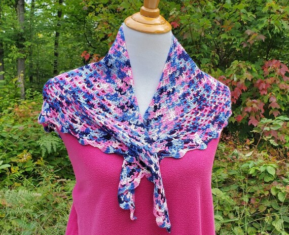 Pink and blue lace shawlette, lightweight openwork lace shawl, crochet lace shawl, bridal fashion, bridal fashion, bridesmaids wrap