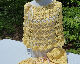 Yellow poncho, crochet poncho, mother daughter set, boho chic poncho, bohemain poncho set, Mothers Day gift