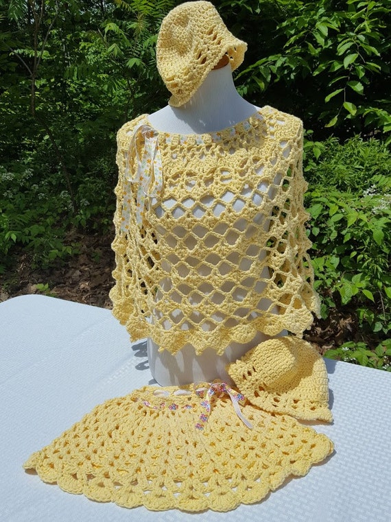 Yellow poncho, crochet poncho, mother daughter set, boho chic poncho, bohemain poncho set, Mothers Day gift