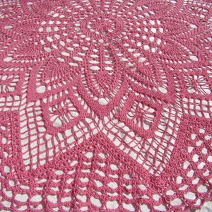 Crochet tablecloth, round tablecloth, handmade dining room table runner, pink tablecloth, crochet doily tablecloth, READY TO SHIP image 2