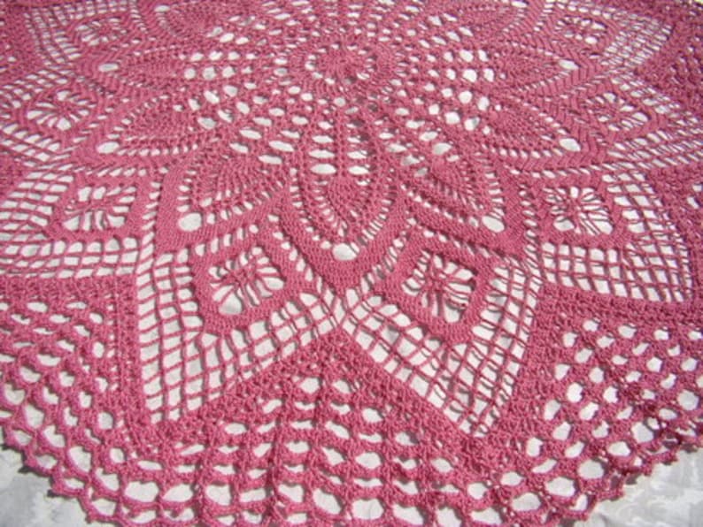 Crochet tablecloth, round tablecloth, handmade dining room table runner, pink tablecloth, crochet doily tablecloth, READY TO SHIP image 2