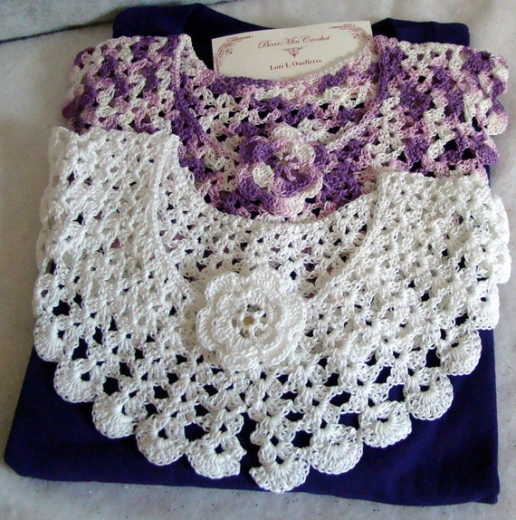 White and shades of purple crocheted collars