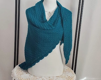Teal green crochet shawl, mothers day gift, women's accessories, warm winter wrap, fall shawl wrap, prayer shawl, handmade crochet shawl