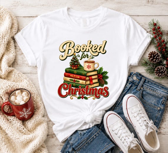 Booked for Christmas Shirt, Bookish Christmas Shirt, Christmas Reader Shirt, Book Lover Shirt, Bookworm Shirt, Book Stack Shirt
