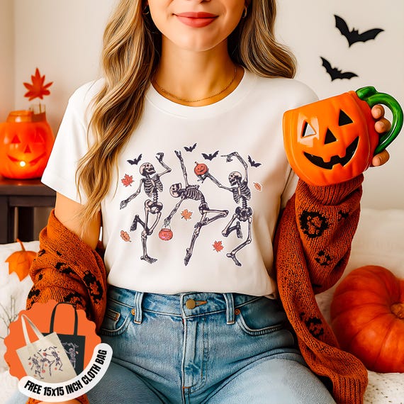 Dancing Skeleton Halloween Tee - Soft Unisex Cotton Shirt