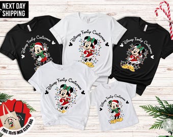 Camisetas familiares Disney: Camisetas navideñas de Mickey y Minnie - Algodón suave, corte unisex
