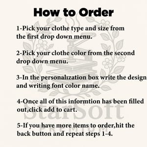 May include: A cream-coloured graphic with the text "How to Order" and numbered steps for purchasing items. Instructions include selecting clothing type, colour, and design details. The Starsoft logo is at the bottom.