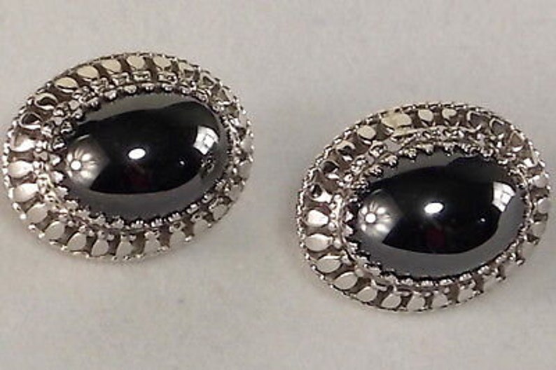 Whiting Davis Hematite Clip on Earrings Mounted in Silver tone Metal Like New Condition Just Stunning and Clean Shiny and Bright Beautiful image 1