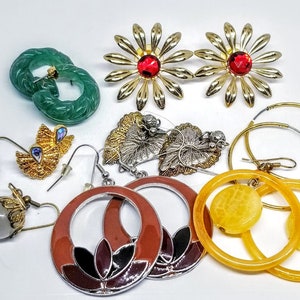 Vintage 8 pair Pierced Earrings Lot: Mixed Styles, Wearable Condition