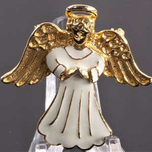 Angel Pin Marked SFJ Gold tone Metal with White Enamel Perfect for the Angel Lover or Collector Mint Condition and Beautiful