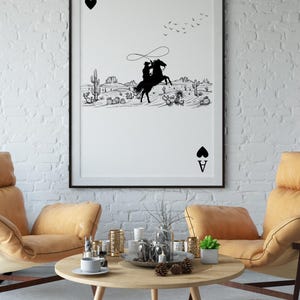 Ace of Hearts Cowboy Wall Art, Western Playing Card Print, Gunslinger Poster, Wild West Decor, Vintage Cowboy Art, Rustic Wall Print