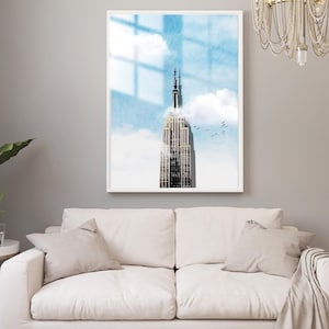 Arte mural del Empire State Building, póster del horizonte de la ciudad de Nueva York, impresión arquitectónica, decoración de monumentos de Nueva York, ilustraciones de rascacielos, arte icónico de EE. UU.