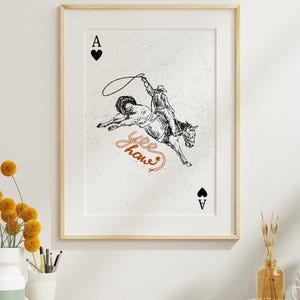 Cowboy Wall Art Print, Playing Card Ace of Hearts Rodeo Poster, Rustic Country Farmhouse Decor, Western Horse Rider Wild West Wall Printable