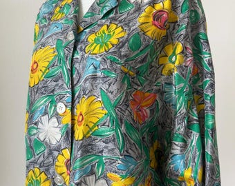 Blusa de seda con estampado floral Timmi para mujer, años 80