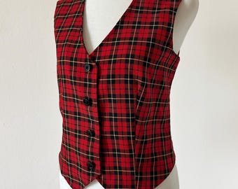 Vintage rood geruit damesvest met Schotse ruit