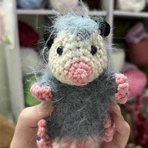 Crochet Possum Car Charm: Funny Opossum Rearview Mirror Plush