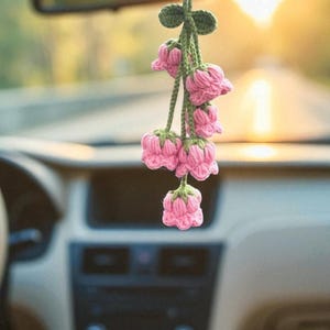 Baby Lily of the Valley Car Charm – Crochet Mirror Hanging Plant – Cute Car Accessories – Bag Charm – Car Ornament – Gift for Her