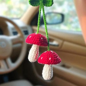 Crochet Mushroom Car Hanging – Handmade Mushroom Keychain – Cute Car Charm – Amigurumi Bag Accessory – Car Decor Gift for Mushroom Lovers
