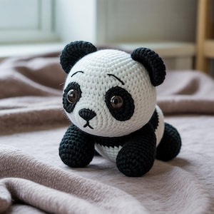 Crochet Panda Plush – Amigurumi Panda Toy – Handmade Soft Panda Doll – Kawaii Lazy Bear – Cute Gift for Panda Lovers and Collectors