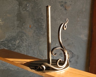 Ornate Paper Towel Holder - Hand Forged by a Blacksmith - Freestanding, Countertop. Made in USA