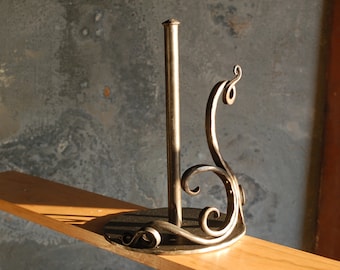 Ornate Paper Towel Holder - Hand Forged by a Blacksmith - Freestanding, Countertop