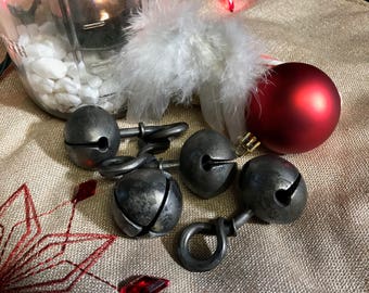 Set of 1 Small and 1 Large Jingle Bell Christmas Bell Set Sleigh Bell Set  Hand Forged 