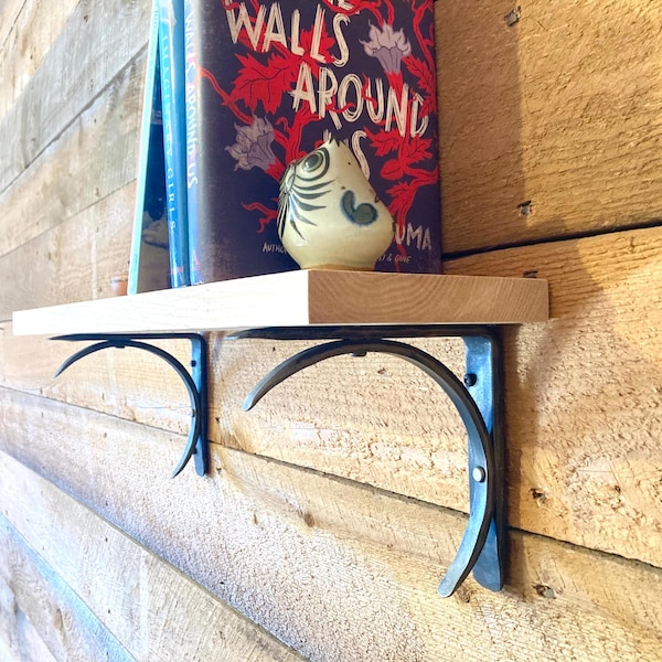 Hand Forged Metal Shelf Bracket, Crescent Design - Style 04 - made in USA