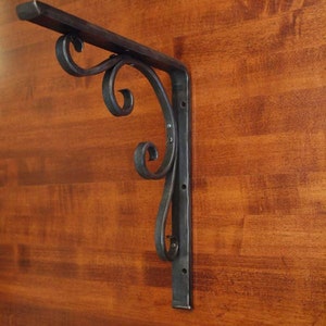 Extra Sturdy Shelf Bracket forged by blacksmith, Scroll Design Shelf Bracket, Mantle Bracket - Style 08