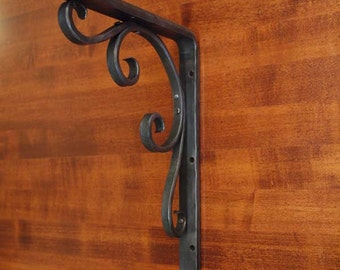 Extra Sturdy Shelf Bracket forged by blacksmith, Scroll Design Shelf Bracket, Mantle Bracket - Style 08