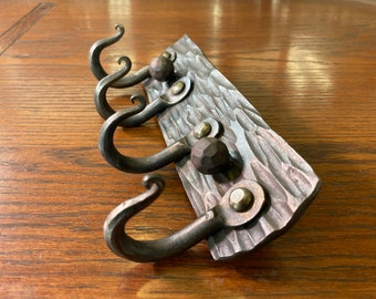 Forged Key Rack or Coat Rack with heavy texture.