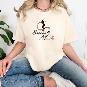 Custom Baseball Mom T-Shirt, Personalized Baseball Shirt with Sleeve Number, Baseball Mom Gift, Player Silhouette Graphic Tee, Gift for Mom