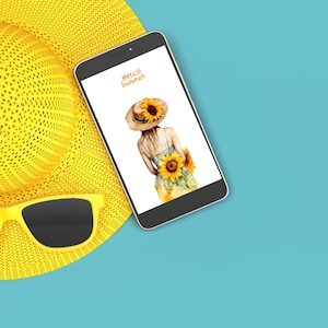 Tarjeta de Hola Verano Tarjeta de Girasol Tarjeta de Verano Imprimible Tarjeta de Felicitación Digital Tarjeta de Verano Hecha a Mano Tarjeta Floral Descarga Instantánea